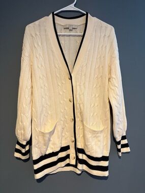 Academia Collegiate Cardigan Sweater Size Medium Black & White The Loft Cotton